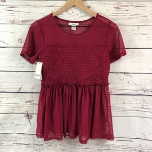 BAR III Ruffled Illusion Neckline Top NWT, Medium